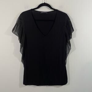 INC International Concepts Women's Black Sheer Sleeves Jersey Blouse